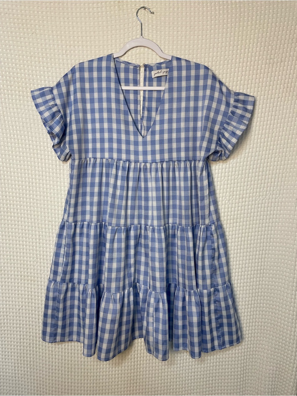 Petal & Pup Nobel Dress in Blue and White Gingham, Tiered Mini, SIZE 8 - Picture 6 of 11